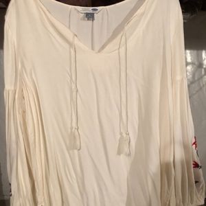 Tunic peasant top with floral embellishments